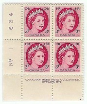 1954 MINT Plate Block of 4 Elizabeth Canadian 3 cent - £4.63 GBP