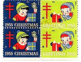 1955 Block of 4 Christmas Seals - £0.75 GBP