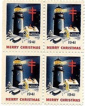 1941 Left Edge Block of 4 Christmas Seals - £0.74 GBP