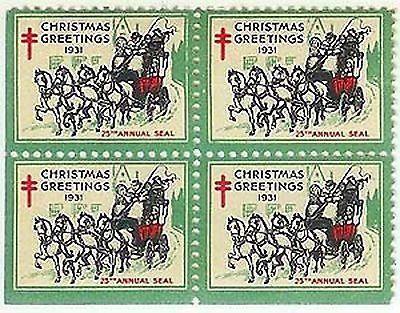 1931 Block of 4 Christmas Seals (lower-left corner) - £2.89 GBP