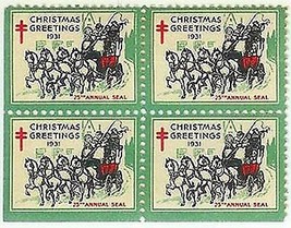 1931 Block of 4 Christmas Seals (lower-left corner) - £2.92 GBP