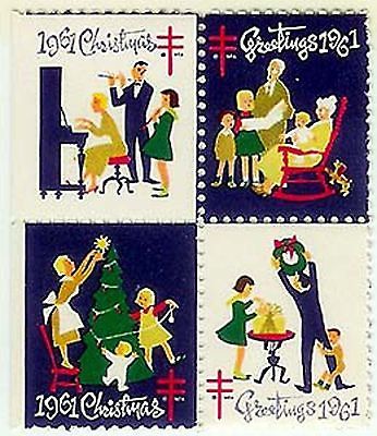 Primary image for 1961 Block of 4 Christmas Seals (left edge sheet)