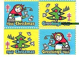 1965 Block of 4 Christmas Seals (lower-left corner) - £1.81 GBP