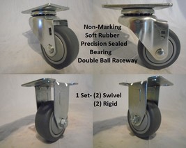 3&quot; x 1-1/4&quot; Swivel Caster Thermoplastic Soft Rubber Non-Marking Wheel &amp; ... - $23.27