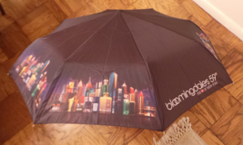 Bloomingdale&#39;s 59th Street NYC 21&quot; Black Umbrella w Cosmetics Illustrati... - $40.00