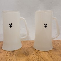 Vintage Playboy Club White Frosted Glass Beer Mugs with Bunny Logo Set of 2 - £30.83 GBP