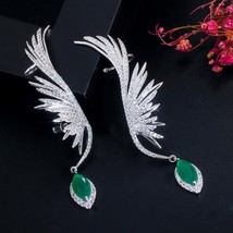 Luxury Full Cubic Zirconia Pave Popular Big Long Drop Feather Wing Ear C... - £19.75 GBP