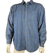 Wrangler Sherpa Lined Shirt Jacket Mens L Blue Denim Insulated Pockets Cotton - £19.31 GBP