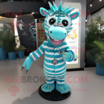 Turquoise Zebra mascot costume character dressed with a Romper and Brooches - $1,199.00