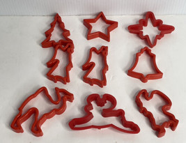 9 red Christmas Plastic Cookie Cutters  Santa Tree Dear 2 Angel Camel Stars Bell - £9.27 GBP