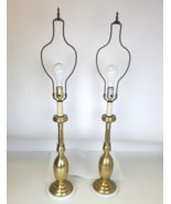 Vintage Pair of Brass &amp; Marble Torch/Tulip Column Table Lamp Hollywood R... - $406.19 CAD