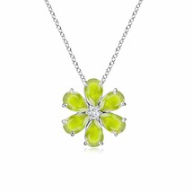 Authenticity Guarantee 
Peridot Flower Cluster Pendant with Diamond in 14K Wh... - £422.83 GBP