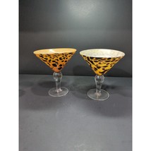 Hand Blown Leopard Print Martini Glasses, Set of 2, 7&quot; Tall, Cocktail Glassware - £26.80 GBP