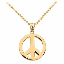 10k Solid Yellow Gold Boho Peace Sign Charm Pendant Necklace - £174.55 GBP+