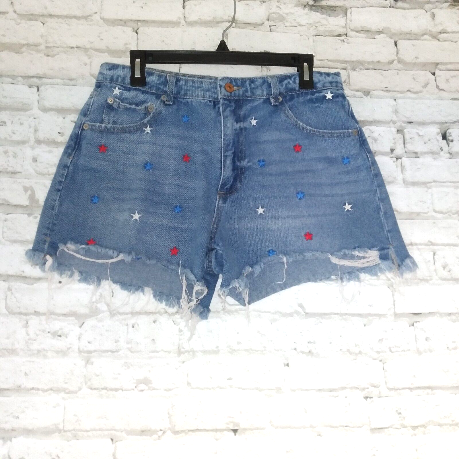 No Boundaries Shorts Juniors 13 Cut Off High Rise Embroidered Stars Patr... - £11.97 GBP