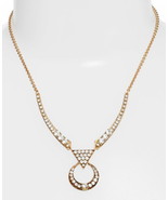 $128 Sandy Hyun Twinkling Crystal Necklace Brass Glass Pendant 17&quot; Made ... - £37.14 GBP