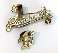 #1 Grandmother &amp; #1 Mom Pin Lot Gold Tone Great Mother&#39;s Day Gift - £7.81 GBP