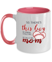 Baseball Mom Mugs There&#39;s This Boy - Baseball Pink-2T-Mug - £14.34 GBP