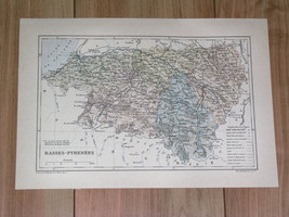 1887 Antique Map Of Department Of BASSES-PYRENEES Bayonne Pau / France - £21.49 GBP
