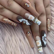 24pcs Long Ballerina False Nails French White Rose Pattern Full Cover - $4.76+