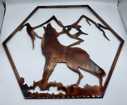 Howling Wolf Hexagon Metal Wall Art 12&quot; tall x 14 &quot; wide - £28.84 GBP