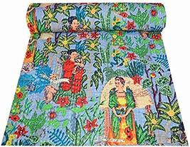 Grey Printed Kantha Quilts Large Handmade Cotton Kantha Quilting Hippie Reversib - £38.36 GBP+