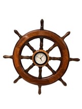 Vtg FUDA Ship Captains Wheel Clock Maritime Wood Nautical Hanging Steering Wall - £69.63 GBP