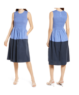 FRENCH CONNECTION Rhodes Colorblock Smocked Poplin Dress, Size 4, Blue, NWT - $29.00