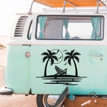 Line Beach Palm Tree Wave Car Sticker Decal Travel for   Wrangle Camper RV Motor - £36.08 GBP