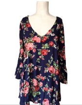 Anthropologie Entro Floral Cottagecore Top Sz L Strappy Back Tie Bell Sl... - £13.13 GBP