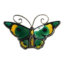 David Andersen Norway Guilloche Enamel Green Yellow Sterling Butterfly B... - $224.39