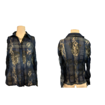 Agora Blue Black Embellished Long Sleeve Shirt Top, Small - $185.18 MXN