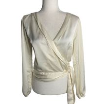 Abercrombie Fitch Silky Wrap Blouse S Cream Elastic Waist Long Sleeve Tie V Neck - £14.54 GBP