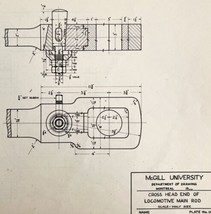 McGill University Locomotive Cross Head End 1965 Mechanical Drawing Prin... - $29.99