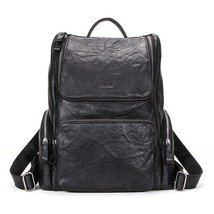 New Men Travel Backpack Full-grain Cow Leather 15 inch Laptop BackpaCasual Male  - £137.28 GBP