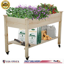 Wood Raised Garden Bed Elevated Outdoor Planter Box With Legs &amp; Wheels 48X23X32 - £164.02 GBP