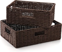 Topzea 2 Pack Wicker Basket For Shelves, Kraft Paper Rope Woven Shelf, School - £27.04 GBP