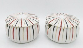 Two Mid-Century Modern Multicolor Colorburst Porcelain Lidded Mustard Pots  - £38.92 GBP