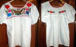Womens White Top W/Beautiful Floral Eagle VIVA MEXICO Folklorico Embroid... - $41.09+