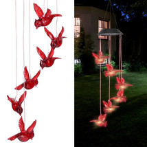 Solar Wind Chimes Lights Led Cardinal Red Bird Hanging Lamp Garden Home Decor - $18.32
