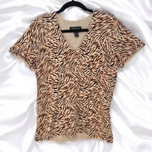 Cable &amp; Gage Knit Top Women Medium Brown Animal Print Silk Blend Short S... - £9.41 GBP