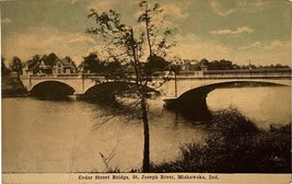 Cedar Street Bridge, St. Joseph River, Mishawaka, Indiana vintage post card 1917 - £11.78 GBP