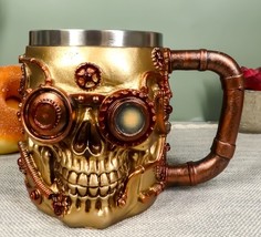 Golden Steampunk Detective Skull Coffee Mug Mechanical Gearwork Pipeline... - $24.99