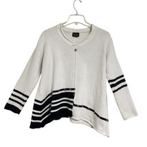 Pure Handknit Rugby Stripe Cotton Sweater Size XL White Black Coastal Na... - $24.25