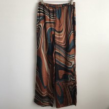 Zara Satin Pants M Pucci Print Brown Wide Leg  High Rise Pull On Casual ... - $24.85