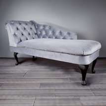 Regent Handmade Tufted Platinum Grey Velvet Chaise Longue Bedroom Accent... - £250.18 GBP