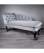 Regent Handmade Tufted Platinum Grey Velvet Chaise Longue Bedroom Accent... - £251.62 GBP