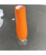 Vintage Cased Glass -Orange Bud Vase White Interior 8&quot; Tall MCM Style - $31.87 CAD