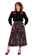 Vintage 1980s Thats Me Ugly Christmas Sweater Gaucho Pants Set Poinsettia M - $94.00