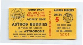Astros Buddies Ticket Houston Astros St Louis Cardinals June 8, 1975 Astrodome - £21.90 GBP